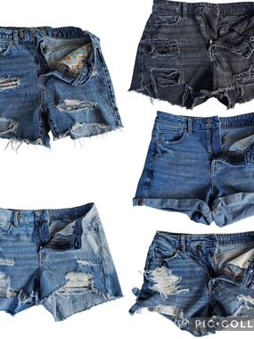 American Eagle Denim Shorts Lot Size 4 Distressed Mom Baggy